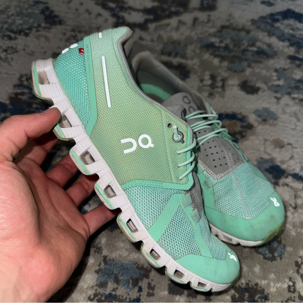 On Running Women's Athletic Shoes in Mint and Gray - Picture 3 of 9